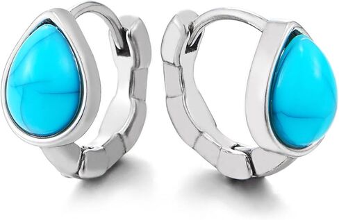Women's Stainless Steel Turquoise Teardrop Hoop Earrings, Pear Shaped Huggie Studs, Bohemian Chic Jewelry, Vibrant Blue Accessory, Gift for Her in Saudi Arabia