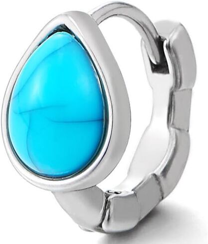 Women's Stainless Steel Turquoise Teardrop Hoop Earrings, Pear Shaped Huggie Studs, Bohemian Chic Jewelry, Vibrant Blue Accessory, Gift for Her in Saudi Arabia