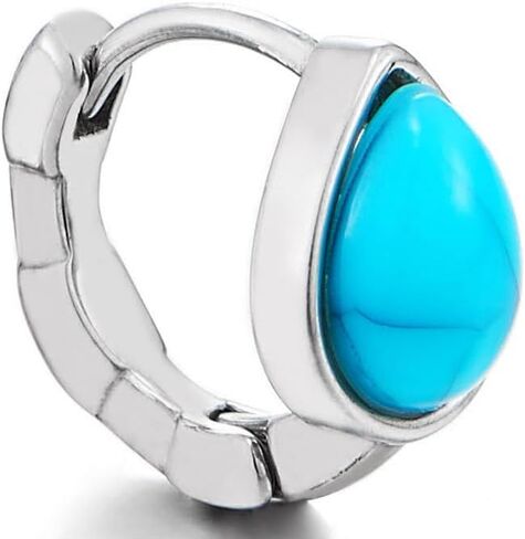 Women's Stainless Steel Turquoise Teardrop Hoop Earrings, Pear Shaped Huggie Studs, Bohemian Chic Jewelry, Vibrant Blue Accessory, Gift for Her in Saudi Arabia