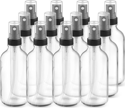 12-Pack 4 Oz Clear Glass Spray Bottles with Lids,Empty Refillable Perfume Fine Mist Atomizer,Leak-Proof Travel Liquid Holder Containers for Cologne,Essential Oils,Room Sprays,Cleaning Solutions in Kuwait