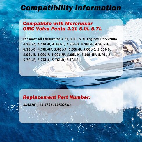 مضخة وقود كهربائية منخفضة الضغط متوافقة مع Mercruiser لـ OMC لفولفو لـ Penta 4.3L 5.0L 5.7L، استبدل 3858261 in Saudi Arabia