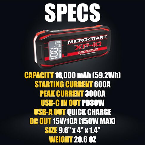 بطاريات مضادة للجاذبية 600 أمبير من الليثيوم - معزز بطارية محمولة 12 فولت لمركبات الغاز والديزل حتى 7.3 لتر، صندوق قفز مدمج مع شحن سريع USB-C in Kuwait