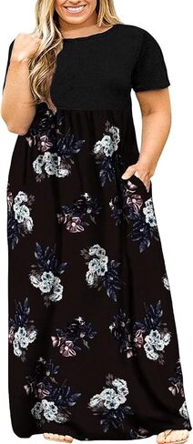 فساتين Halife مقاس كبير للنساء للصيف كاجوال للشاطئ فستان طويل طويل مع جيوب in Kuwait