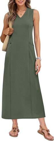 MISFAY Women Summer Maxi Dresses 2026 Casual V Neck Wrinkle-Free Long Sundress Slit Shirt Dress Vacation Outfits with Pockets in Kuwait