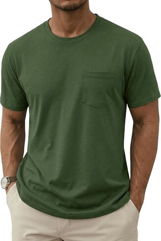 MAGNIVIT Men's Short Sleeve T-Shirt with Pocket Cotton Crewneck Tshirt Casual Tee Regular Fit Shirt for Men in Kuwait