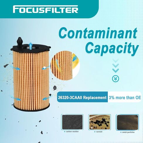 FOCUSFILTER 26320-3CAA0 OEM Grade Oil Filter, Compatible with Hyundai Azera, Santa Fe, Kia Cadenza, Sedona, Sorento, 3.3L / 3.5L Engines, Replaces 263203CAA0, CH10855, WL10164 in Kuwait