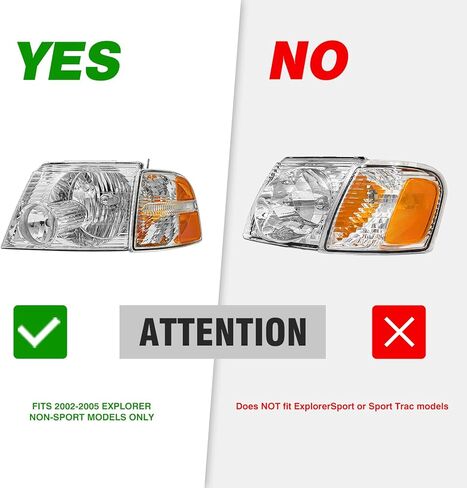 Headlight Compatible with 2002 2003 2004 2005 Ford Explorer (Does NOT Fit Sport & Sport Trac Models) Chrome Housing Amber Reflector Replacement Pair in Kuwait