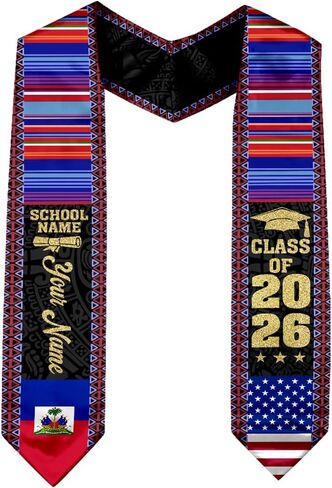 IZI POD Personalized Haitians American Flag Graduation Sash 2026, Haiti Graduation Stole, Haitians Grad Sash Custom in Kuwait