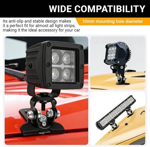 2PCS Led Hood Mounts, Adjustable Hood Led Work Light Mount Bracket, Stainless Steel Hood Clamp Lights Mounts Off Road Accessories, Ditch Light Brackets for Off Road Truck (Black) in Kuwait