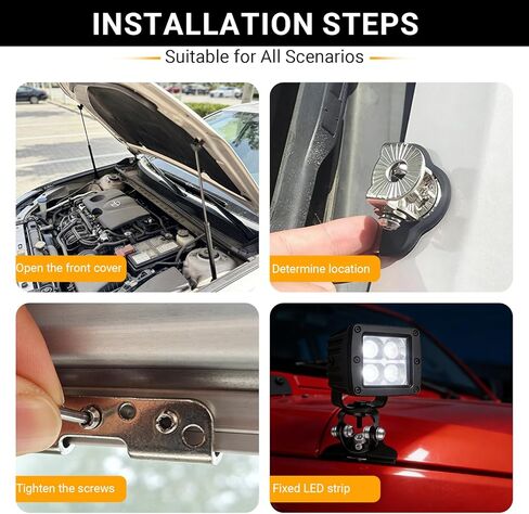 2PCS Led Hood Mounts, Adjustable Hood Led Work Light Mount Bracket, Stainless Steel Hood Clamp Lights Mounts Off Road Accessories, Ditch Light Brackets for Off Road Truck (Black) in Kuwait