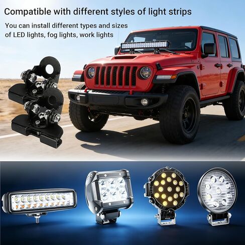 2PCS Led Hood Mounts, Adjustable Hood Led Work Light Mount Bracket, Stainless Steel Hood Clamp Lights Mounts Off Road Accessories, Ditch Light Brackets for Off Road Truck (Black) in Kuwait