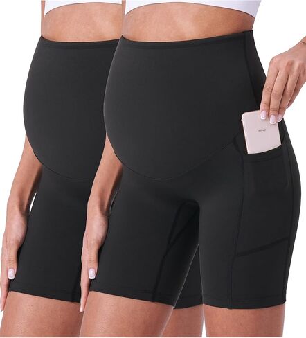 POSHDIVAH Women's Maternity Shorts Over The Belly Biker Yoga Active Pregnancy Workout Short Pants with Pockets 8" in Saudi Arabia