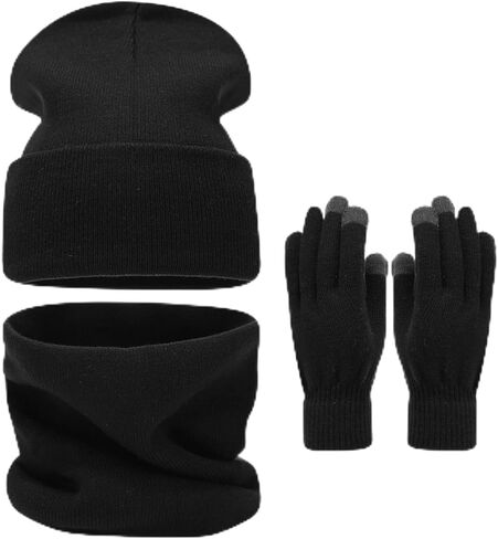 Womens Beanie Hat Scarf Gloves Set, Warm Winter Knit Skull Cap Neck Warmer Gloves for Men Cold Weather Accessories Set in Kuwait