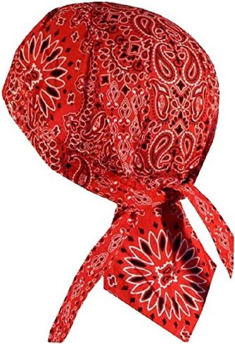Capsmith Red Black Paisley Danbanna Head Wrap Durag Doo Rag Skull Cap Biker with Sweatband, One Size in Kuwait
