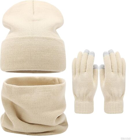 Womens Beanie Hat Scarf Gloves Set, Warm Winter Knit Skull Cap Neck Warmer Gloves for Men Cold Weather Accessories Set in Saudi Arabia