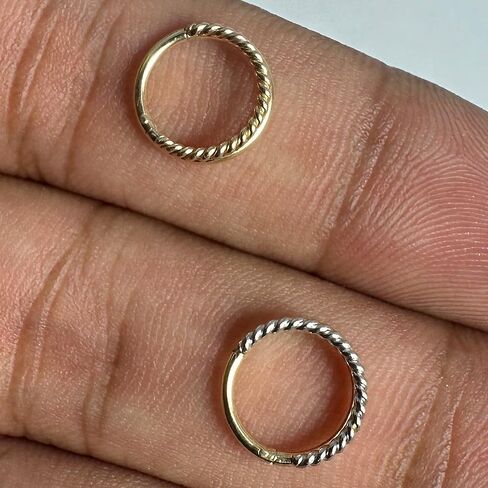 14K Solid Yellow Gold and White Gold Two Tone Double Stack 18 Gauge Clicker Hinged Segment Nose Ring - Cartilage - Daith - Rook - Lobe - Conch Piercing Body Jewelry in Saudi Arabia