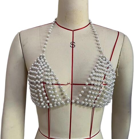 Multi-layered Beaded Tassel Chest Chain for Women Sexy Bikini Pearl Bra Chain Wedding Festival Outfit Pearl Lingerie Chain Body Jewelry in Kuwait
