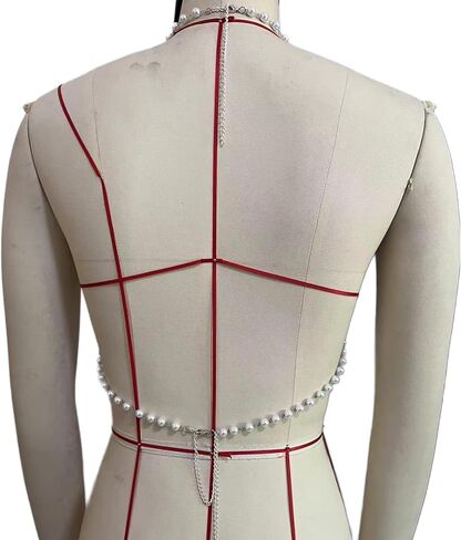 Multi-layered Beaded Tassel Chest Chain for Women Sexy Bikini Pearl Bra Chain Wedding Festival Outfit Pearl Lingerie Chain Body Jewelry in Kuwait