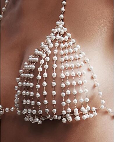 Multi-layered Beaded Tassel Chest Chain for Women Sexy Bikini Pearl Bra Chain Wedding Festival Outfit Pearl Lingerie Chain Body Jewelry in Kuwait