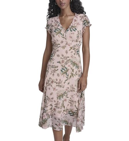 Tommy Hilfiger Women's Short Sleeve V-Neck Chiffon Empire Waist Midi Dress in Saudi Arabia