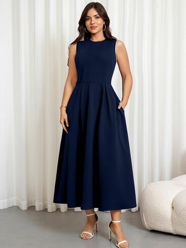 RWJ Plus Size Dresses for Women Summer 2026 Elegant Classy Sleeveless A Line Formal Wedding Guest Cocktail Dress Pocket in Saudi Arabia