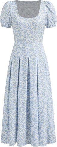 CIDER Floral Midi Dress Women's Summer Square Neck Puff Sleeve Slit Dresses in Saudi Arabia