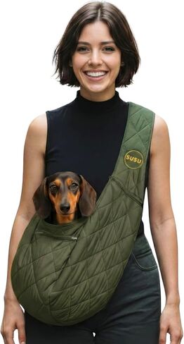 Cat Sling and Small Dog Carrier, Hands-Free, Versatile Carrying Option Small Dog Sling, Size and Shoulder Strap Adjustable Puppy Carrier, Plush Soft Fabric, Safety Belt. (Camel Brown) in Saudi Arabia