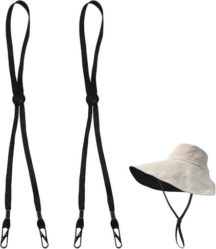 2Pcs Windproof Rope for Hat, Flexible Adjustable Hat Strap Removable Windproof Hat Chin Cord Anti Lost Strap with Clips Hat Chin Cord(Black) in Saudi Arabia