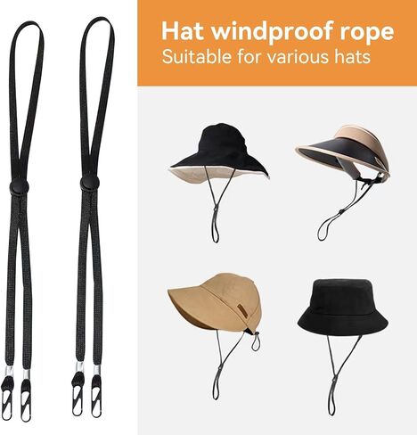 2Pcs Windproof Rope for Hat, Flexible Adjustable Hat Strap Removable Windproof Hat Chin Cord Anti Lost Strap with Clips Hat Chin Cord(Black) in Saudi Arabia
