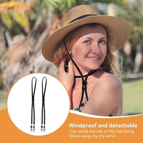 2Pcs Windproof Rope for Hat, Flexible Adjustable Hat Strap Removable Windproof Hat Chin Cord Anti Lost Strap with Clips Hat Chin Cord(Black) in Saudi Arabia