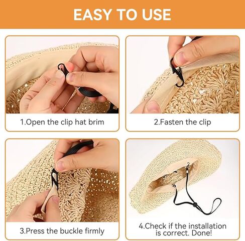 2Pcs Windproof Rope for Hat, Flexible Adjustable Hat Strap Removable Windproof Hat Chin Cord Anti Lost Strap with Clips Hat Chin Cord(Black) in Saudi Arabia