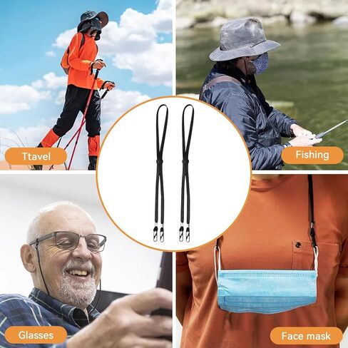 2Pcs Windproof Rope for Hat, Flexible Adjustable Hat Strap Removable Windproof Hat Chin Cord Anti Lost Strap with Clips Hat Chin Cord(Black) in Saudi Arabia