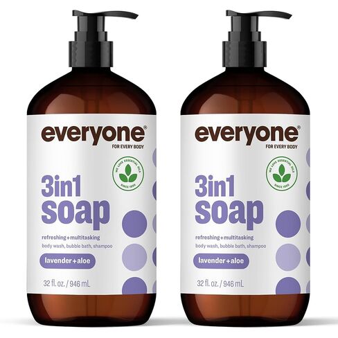 Everyone 3-in-1 Soap, Body Wash, Bubble Bath, Shampoo, 32 Ounce (Pack of 2), Lavender and Aloe, Coconut Cleanser with Plant Extracts and Pure Essential Oils in Kuwait