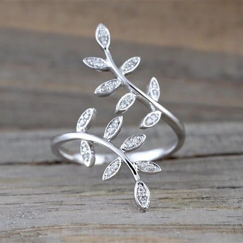 Adjustable Leaf Open Ring Cubic Zirconia Nature Botanical Statement for Women in Saudi Arabia