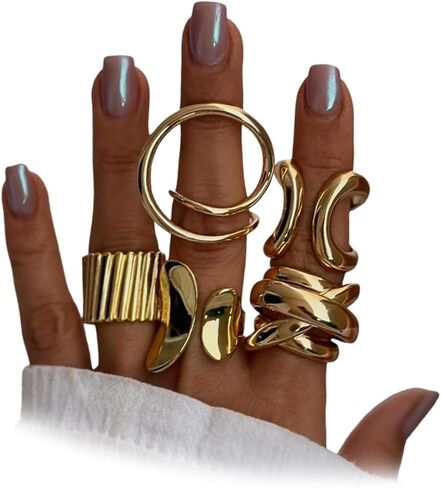 مجموعة خواتم ذهبية مكدسة للنساء، خواتم مفصل هندسية مكتنزة غير منتظمة، مجوهرات عصرية هدية للعطلات للعام الجديد in Kuwait