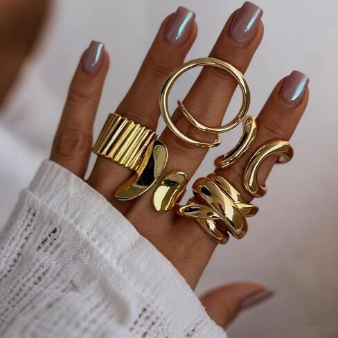 مجموعة خواتم ذهبية مكدسة للنساء، خواتم مفصل هندسية مكتنزة غير منتظمة، مجوهرات عصرية هدية للعطلات للعام الجديد in Kuwait