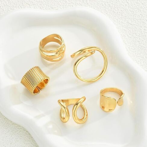 مجموعة خواتم ذهبية مكدسة للنساء، خواتم مفصل هندسية مكتنزة غير منتظمة، مجوهرات عصرية هدية للعطلات للعام الجديد in Kuwait