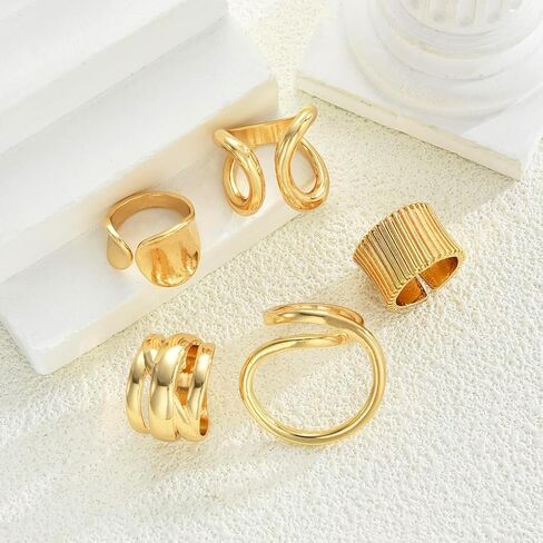 مجموعة خواتم ذهبية مكدسة للنساء، خواتم مفصل هندسية مكتنزة غير منتظمة، مجوهرات عصرية هدية للعطلات للعام الجديد in Kuwait
