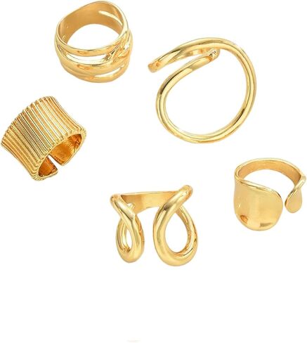 مجموعة خواتم ذهبية مكدسة للنساء، خواتم مفصل هندسية مكتنزة غير منتظمة، مجوهرات عصرية هدية للعطلات للعام الجديد in Kuwait