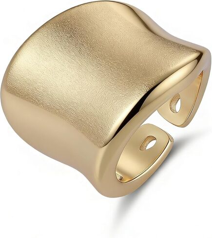 HZMAN 18K Gold Plated Band Ring Open Statement Ring Minimalist Polished Metal Fashion Jewelry for Women, Ideal for Daily Wear & Stackable Accessory One Size in Saudi Arabia