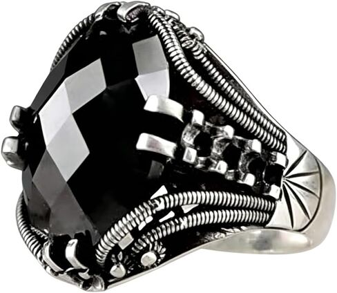 Cutesmile Vintage Silver Ring Black CZ Crystal Ring (10) in Kuwait