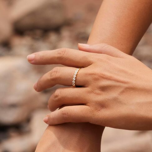 STORYJEWELLERY عصابات الزفاف مطلية بالذهب للنساء، خواتم الفرقة الخلود للنساء، حلقة الفرقة مطلية بالذهب، خواتم زركونيا مكعبة قابلة للتكديس، هدايا لها in Kuwait