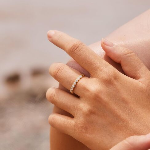 STORYJEWELLERY عصابات الزفاف مطلية بالذهب للنساء، خواتم الفرقة الخلود للنساء، حلقة الفرقة مطلية بالذهب، خواتم زركونيا مكعبة قابلة للتكديس، هدايا لها in Kuwait
