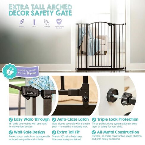 بوابة طويلة جدًا من Regalo Home Accents، تتضمن طقمين تمديد مقاس 4 بوصات، تمتد إلى 39.5 بوصة، تتضمن 4 مجموعات أدوات تثبيت بالضغط و4 مجموعات أدوات تثبيت على الحائط، برونزية in Kuwait