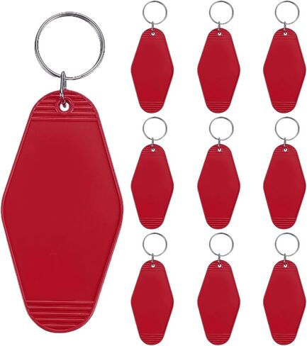 10Pcs Blank Plastic Keychains with Rings Retro Dark Red Motel Keychain Tags DIY Luggage Labels for Crafts Making in Kuwait