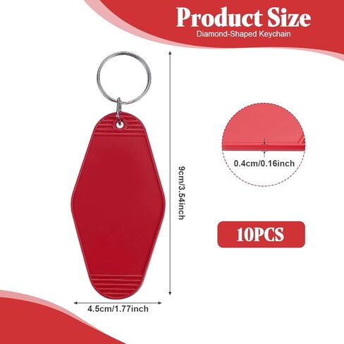 10Pcs Blank Plastic Keychains with Rings Retro Dark Red Motel Keychain Tags DIY Luggage Labels for Crafts Making in Kuwait