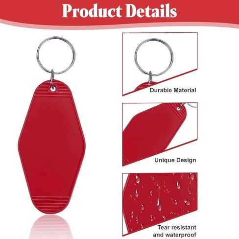 10Pcs Blank Plastic Keychains with Rings Retro Dark Red Motel Keychain Tags DIY Luggage Labels for Crafts Making in Kuwait