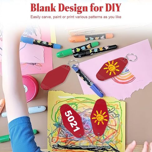 10Pcs Blank Plastic Keychains with Rings Retro Dark Red Motel Keychain Tags DIY Luggage Labels for Crafts Making in Kuwait