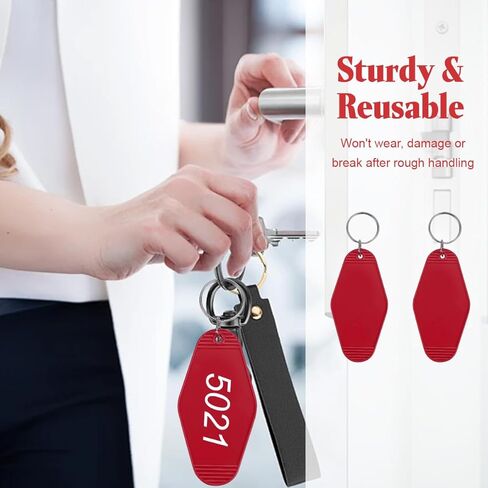 10Pcs Blank Plastic Keychains with Rings Retro Dark Red Motel Keychain Tags DIY Luggage Labels for Crafts Making in Kuwait