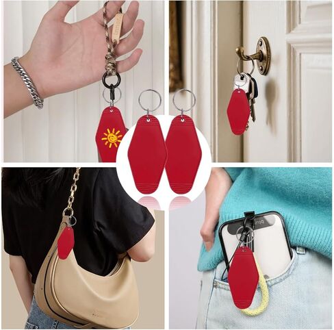10Pcs Blank Plastic Keychains with Rings Retro Dark Red Motel Keychain Tags DIY Luggage Labels for Crafts Making in Kuwait